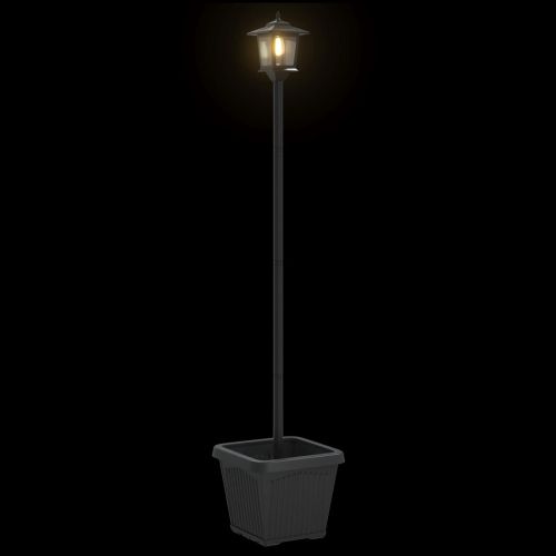 Слънчев стълб с саксия with LED Bulb Черно 32 x 32 x 158 см