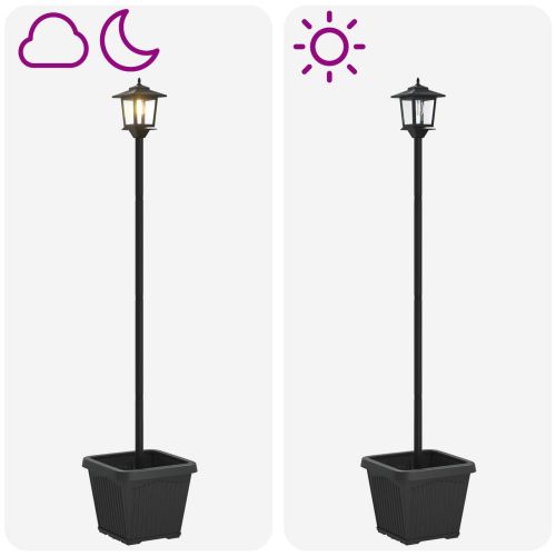 Слънчев стълб с саксия with LED Bulb Черно 32 x 32 x 158 см