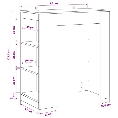 Бар маса 95 x 47 x 103,5 см Инженерна дървесина Черен дъб