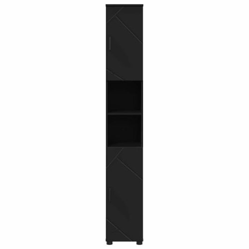 Шкаф за баня Черно 30 x 35 x 192 см Инженерно дърво & Метал