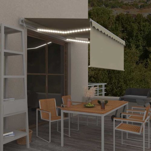 Автоматичен сенник с щора LED и сензор за вятър 3x2,5 м кремав