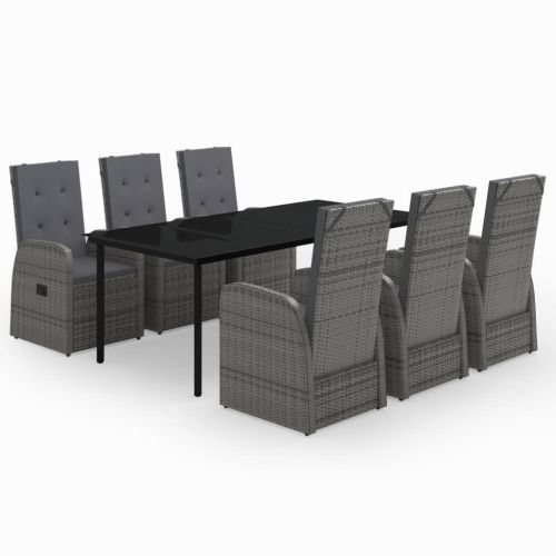 Градински трапезен комплект от 7 части с възглавници сив