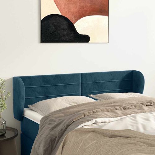 Горна табла за легло с уши, тъмносиня, 147x23x78/88 см, кадифе