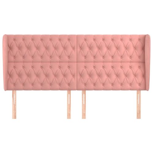 Горна табла за легло с уши, розова, 203x23x118/128 см кадифе