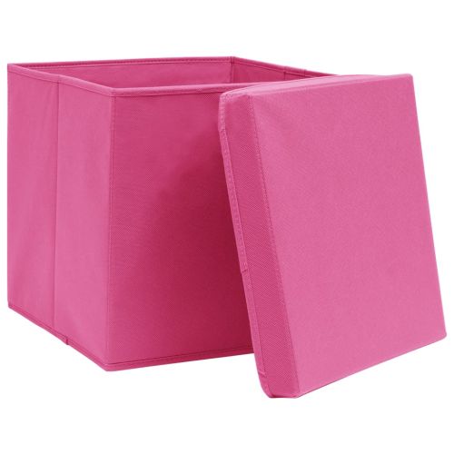 Кутии за съхранение с капаци 4 бр розови 32x32x32 см плат