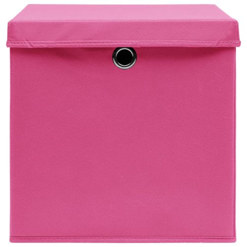 Кутии за съхранение с капаци 4 бр розови 32x32x32 см плат