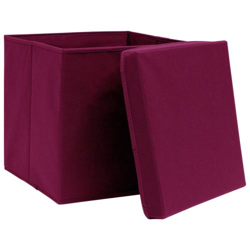 Кутии за съхранение с капак 10 бр тъмночервени 32x32x32 см плат