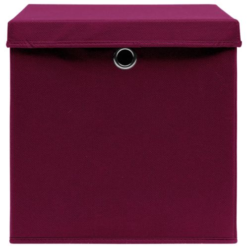 Кутии за съхранение с капак 10 бр тъмночервени 32x32x32 см плат