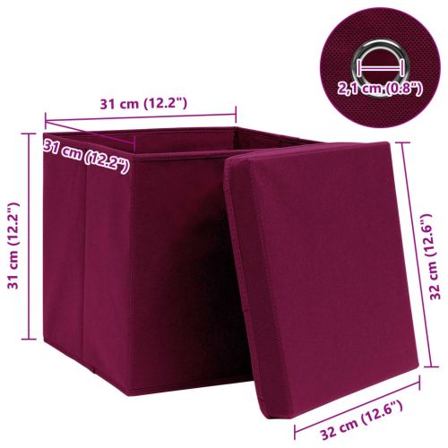 Кутии за съхранение с капак 10 бр тъмночервени 32x32x32 см плат