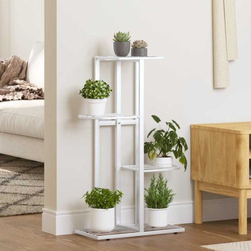 4-етажна поставка за цветя, 43x22x76 см, бяла, метал
