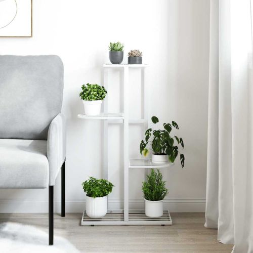 4-етажна поставка за цветя, 43x22x76 см, бяла, метал