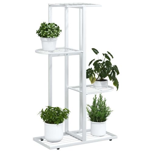 4-етажна поставка за цветя, 43x22x76 см, бяла, метал