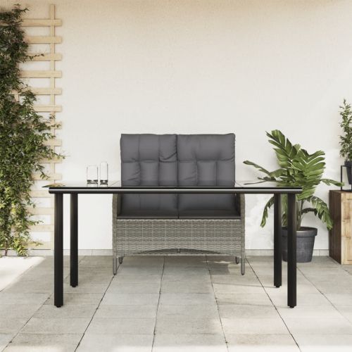 Градински трапезен комплект 2 части с възглавници сив полиратан