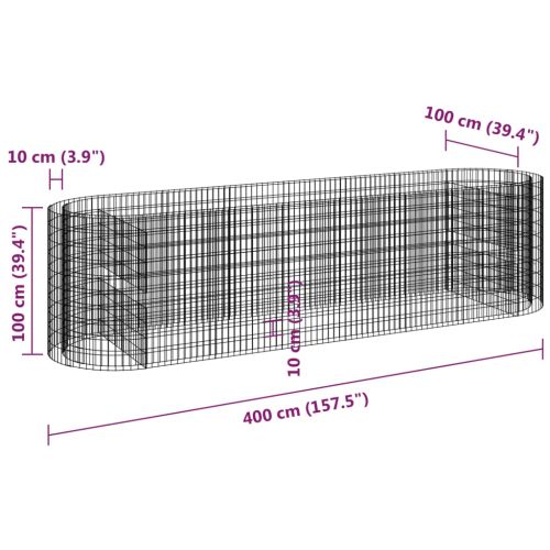 Габион повдигната леха, поцинковано желязо, 400x100x100 cм