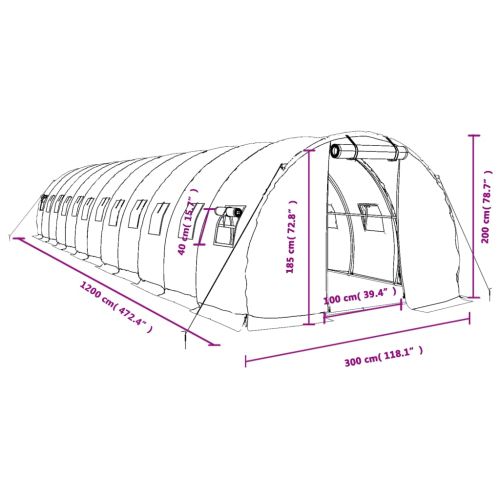 Оранжерия със стоманена рамка бяла 36 м² 12x3x2 м