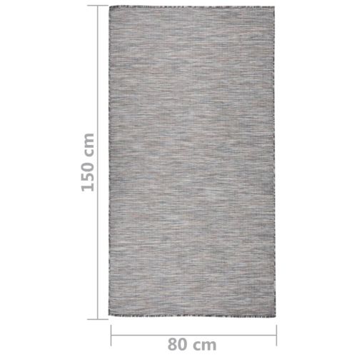 Градински плоскотъкан килим, 80x150 см, кафяво и синьо