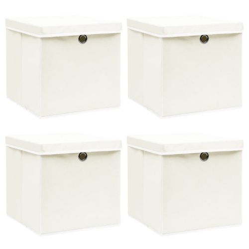 Кутии за съхранение с капаци 4 бр бели 32x32x32 см плат