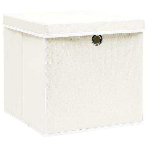 Кутии за съхранение с капаци 4 бр бели 32x32x32 см плат