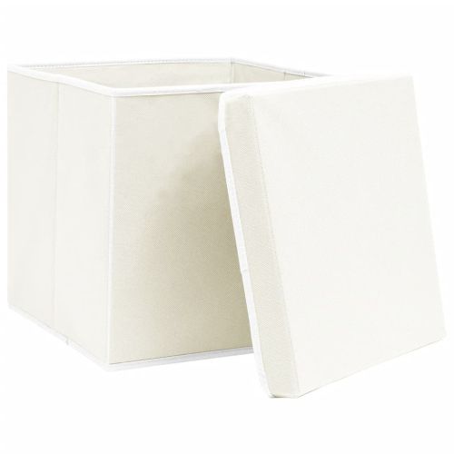 Кутии за съхранение с капаци 4 бр бели 32x32x32 см плат