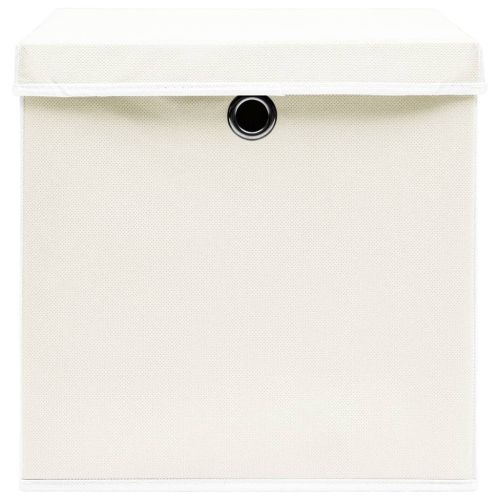 Кутии за съхранение с капаци 4 бр бели 32x32x32 см плат