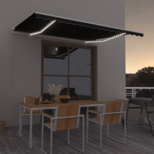 Ръчно прибиращ се сенник с LED, 450x350 см, антрацит