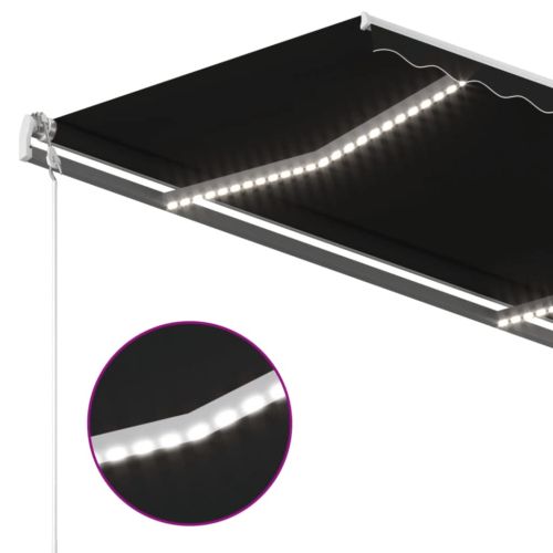 Ръчно прибиращ се сенник с LED, 450x350 см, антрацит