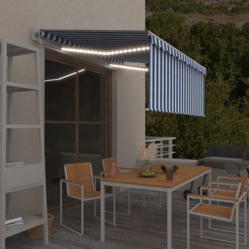Автоматичен сенник щора LED сензор за вятър 3,5x2,5 м синьо-бял