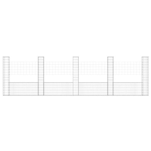 U-образна габионна кошница с 5 стълба, желязо, 500x20x150 см