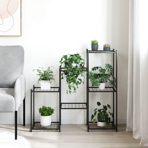 Стойка за цветя, 83x25x80 см, черна, желязо