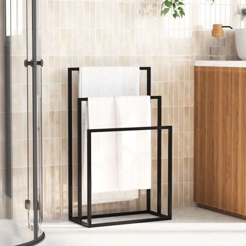 Свободностояща поставка за кърпи, черна, 48x24x79 см, желязо