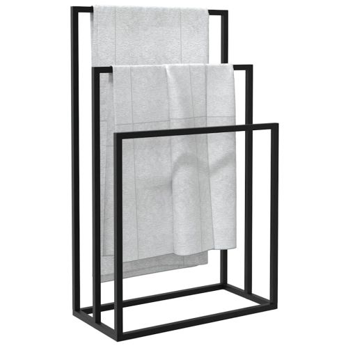 Свободностояща поставка за кърпи, черна, 48x24x79 см, желязо