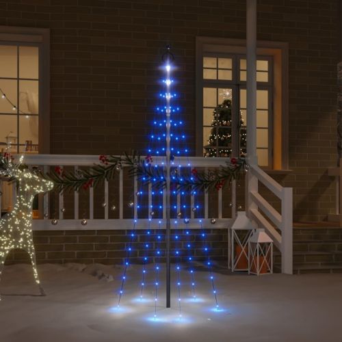 Коледна елха на флагщок, синьо, 108 LED, 180 см