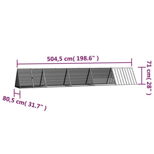 Клетка за зайци антрацит 504,5x80,5x71 см поцинкована стомана