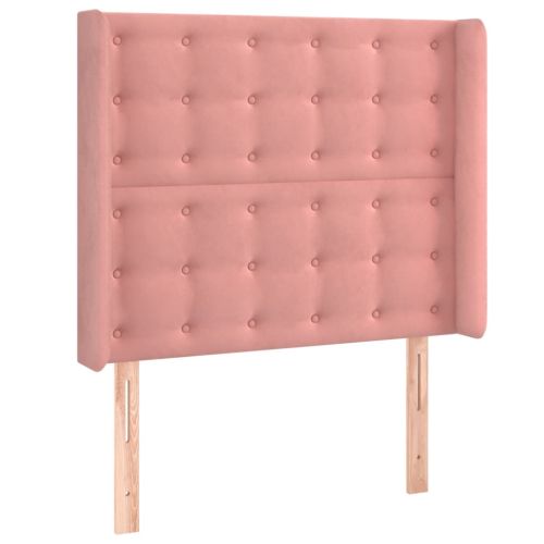 Горна табла за легло с уши, розова, 93x16x118/128 см, кадифе