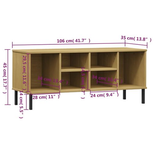 Етажерка за обувки метални крака кафява 106x35x45 см масив OSLO