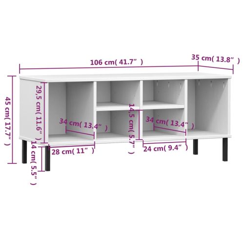 Етажерка за обувки с метални крака бяла 106x35x45 см масив OSLO