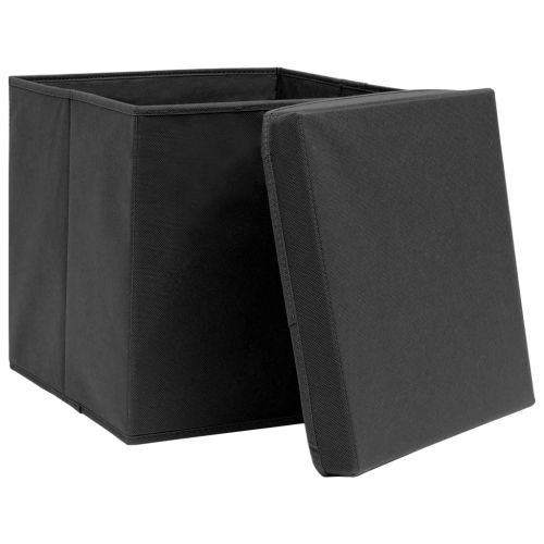 Кутии за съхранение с капаци 4 бр черни 32x32x32 см плат