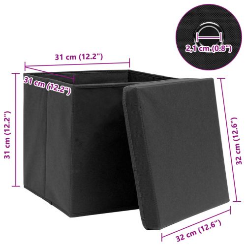 Кутии за съхранение с капаци 4 бр черни 32x32x32 см плат