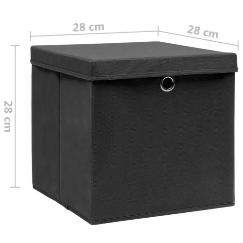 Кутии за съхранение с капаци 4 бр 28x28x28 см черни