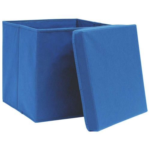 Кутии за съхранение с капаци 4 бр сини 32x32x32 см плат