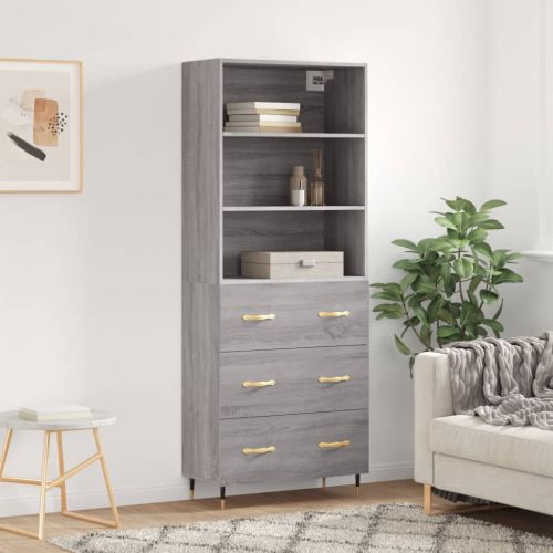 Висок шкаф, сив сонома, 69,5x34x180 см, инженерно дърво