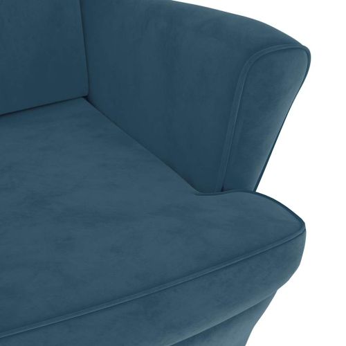 Фотьойл Wingback с табуретка, син, кадифе