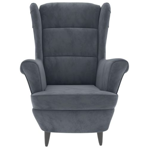 Фотьойл Wingback с табуретка, тъмносив, кадифе