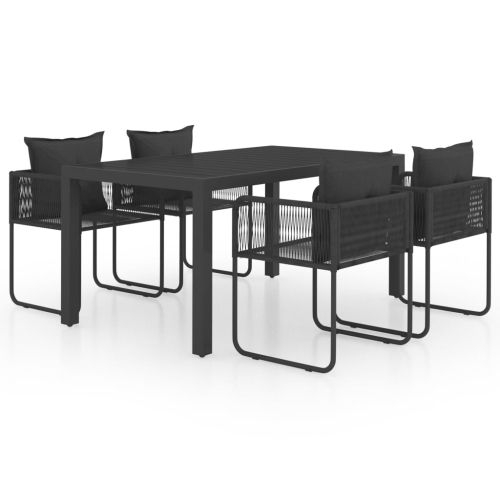 Градински трапезен комплект, 5 части, PVC ратан, черен