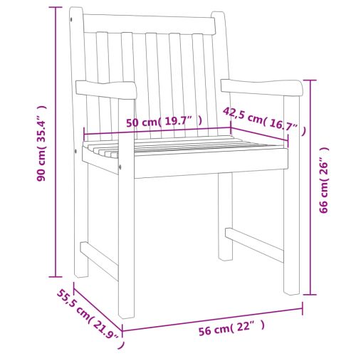 Градински столове, 8 бр, 56x55,5x90 см, акация масив