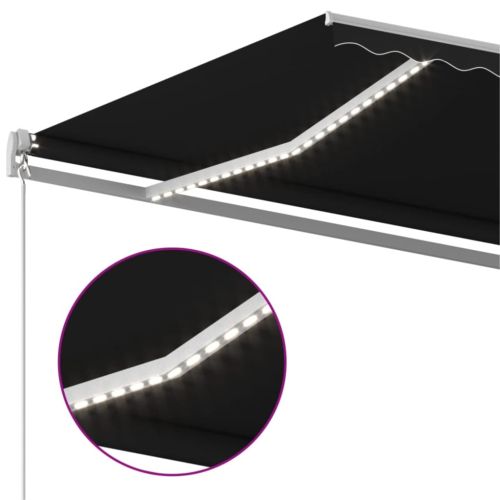 Ръчно прибиращ се сенник с LED, 600x350 см, антрацит
