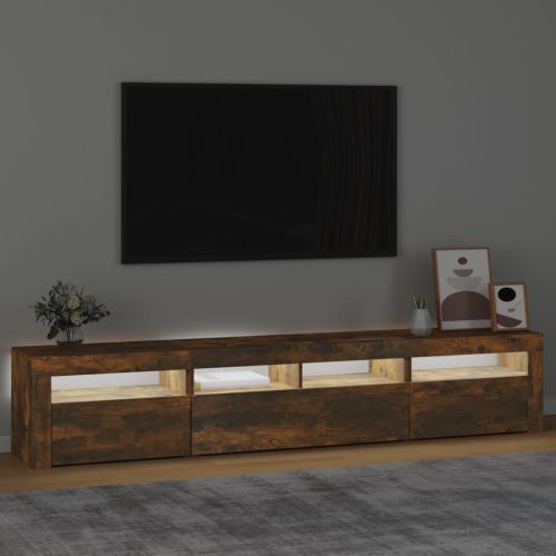 ТВ шкаф с LED осветление, опушен дъб, 210x35x40 см