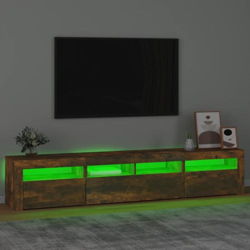 ТВ шкаф с LED осветление, опушен дъб, 210x35x40 см