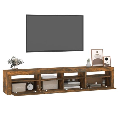 ТВ шкаф с LED осветление, опушен дъб, 210x35x40 см