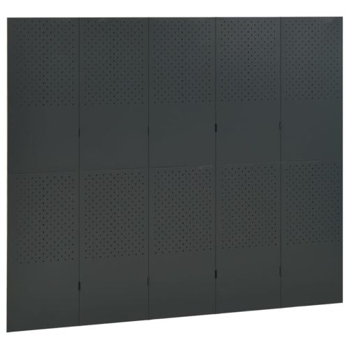 5-панелни паравани за стая, 2 бр, антрацит, 200x180 см, стомана
